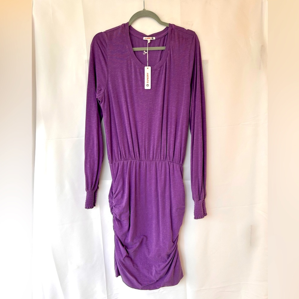 SUNDRY Purple long sleeve jersey dress